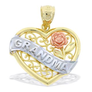Grandma Rose Heart Necklace Charm in 10K Tri Tone Gold   Zales