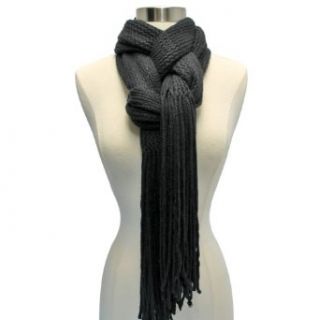 Luxury Divas Black Ultra Soft Thick Knit Long Boho Style Fringed Scarf