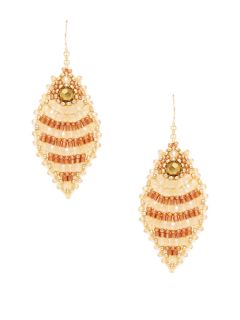 Champagne Beaded Oval Drop Earrings by Miguel Ases