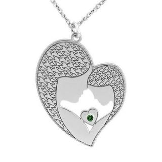 Heart Shaped Motherly Love Simulated Birthstone Pendant in Sterling