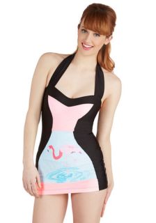 Flamingo to the Shore One Piece Swimsuit in Bird  Mod Retro Vintage Bathing Suits