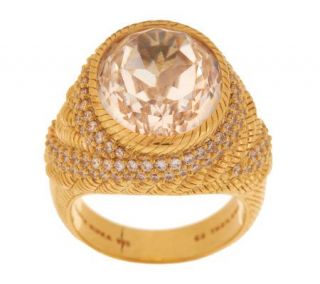 Judith Ripka Sterling & 14K Clad 11.3ct 100 Facet Diamonique Ring —