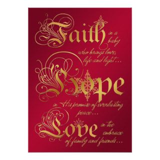 Faith, Hope, Love Red, Gold Photo Christmas Card