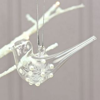 clear bird with etched snowflake decoration by lisa angel homeware and gifts