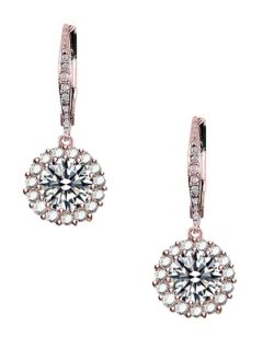 Rose Gold & CZ Round Drop Earrings by Genevive Jewelry