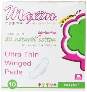 Maxim Ultra Thin, Winged, Chlorine Free, Hypoallergenic Pads, Overnight, Unscented, 10 Count Boxes (Pack of 3) Health & Personal Care
