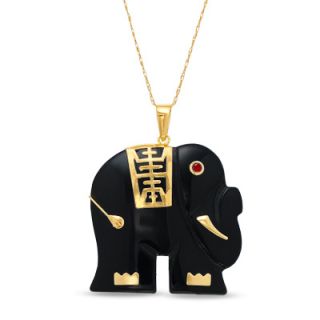 Onyx Elephant Pendant in 10K Gold with Ruby Accent   Zales