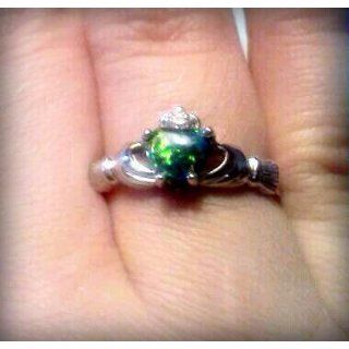 9MM 2ctw Sterling Silver OCTOBER EXOTIC BLACK OPAL MULTI COLOR BIRTHSTONE Claddagh Ring 4 10 Jewelry