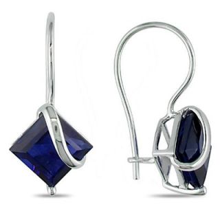 0mm Square Lab Created Sapphire Swirl Drop Earrings in 10K White