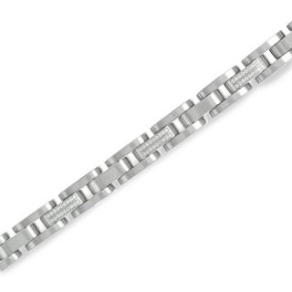 Mens 1/3 CTW. Diamond Link Bracelet in Stainless Steel   8.5   Zales