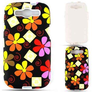 Cell Armor SAMI747 PC JELLY TE497 Hybrid Fit On Jelly Case for Samsung Galaxy S3   Retail Packaging   Flowers and Squares on Black Cell Phones & Accessories
