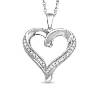 10 CT. T.W. Diamond Pavé Ribbon Heart Pendant in Sterling Silver