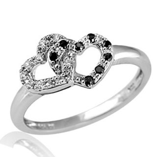 CT. T.W. Enhanced Black and White Diamond Double Heart Promise