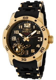 Invicta 1124  Watches,Mens Sea Spider Black Dial Black Polyurethane and 18k Gold Plated, Casual Invicta Quartz Watches