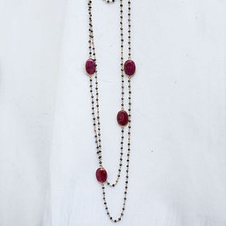ruby and black spinel gold long layering necklace by rochelle shepherd jewels