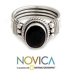 Sterling Silver 'Bali Glow' Onyx Ring (Indonesia) Novica Rings