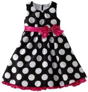 Nannette Girls 2 6X Dot Print Shangtung Dress With Sash And Diamonte Bow, Black, 3T Clothing