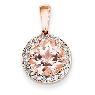 14k Rose Gold Diamond and Morganite Round Pendant Jewelry