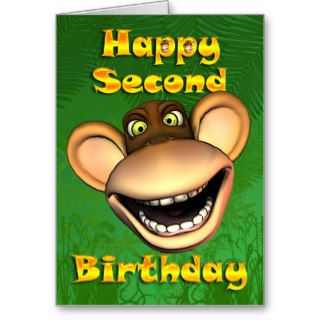 Happy Second Birthday card, with a happy monkey