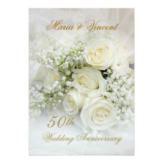 Gorgeous white roses 50th Wedding Anniversary Personalized Invites