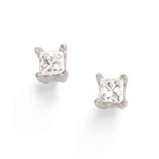 Precious, delicate 14K white gold prongs hold twinkling princess cut
