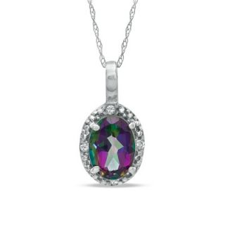 Oval Mystic Fire® Topaz and Diamond Accent Pendant in 10K White Gold