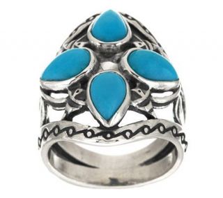 Kenneth Johnson Sterling Four Stone Sleeping Beauty Turquoise Ring —