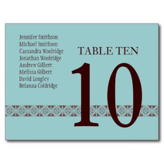 CHOCOLATE & BLUE Table Number Card Reception Post Card