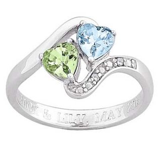 Couples Heart Shaped Simulated Birthstone and Diamond Accent Engraved