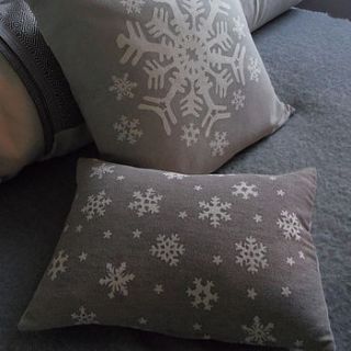 hand printed little snowflakes cushion by helkatdesign