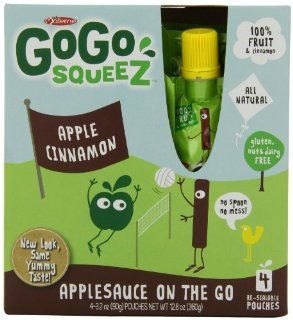 GoGo SqueeZ applecinnamon, Applesauce on the Go, 3.2 Ounce Pouches (Pack of 48)  Snack Size Applesauces  Grocery & Gourmet Food