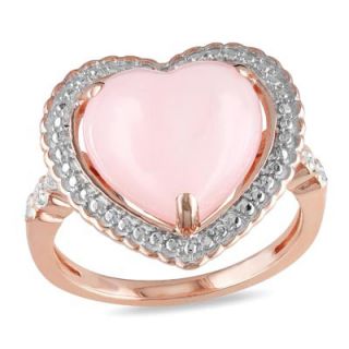 12.0mm Heart Shaped Pink Opal and Diamond Accent Ring in Rose Rhodium