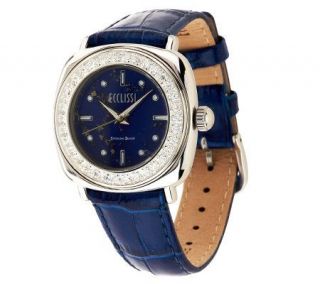 Ecclissi Sterling Lapis & White Topaz Leather Strap Watch —