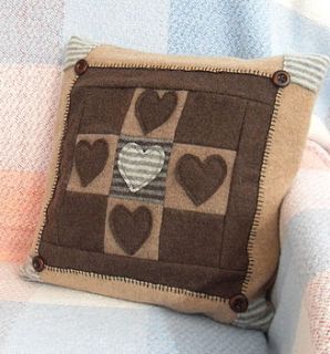 upcycled felt cushion with heart motif by carol atkinson textiles