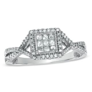 CT. T.W. Princess Cut Diamond Square Frame Promise Ring in