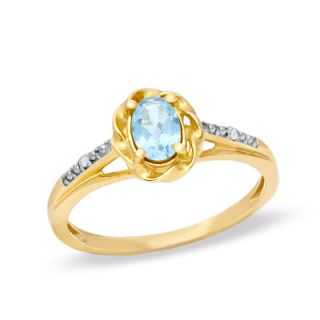 Oval Lab Created Aquamarine and Diamond Accent Frame Ring in 10K Gold