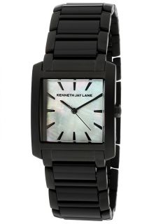 Kenneth Jay Lane 1616  Watches,Womens White MOP Dial Black IP Stainless Steel and Black Resin, Casual Kenneth Jay Lane Quartz Watches