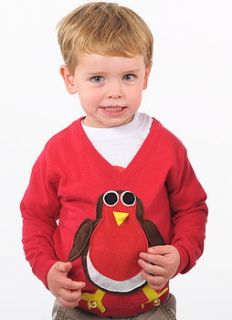 child's squeaky tummy robin christmas jumpers by woolly babs christmas jumpers
