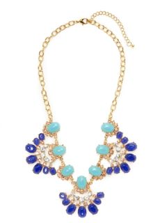 Crystal & Blue Resin Bib Necklace by Leslie Danzis