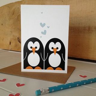 mr and mrs penguin wedding card by halfpinthome