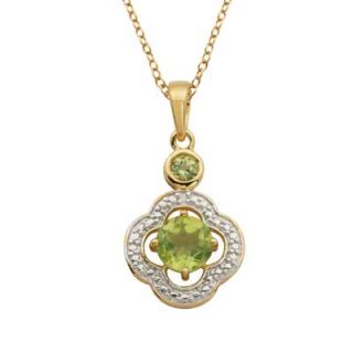 Peridot and Diamond Accent Flower Pendant in Sterling Silver with 18K