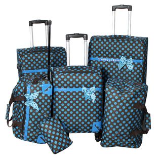 World Traveler Polka Dot Delight 6 piece Brown and Turquoise Expandable Lightweight Spinner Luggage Set Six piece Sets & Up