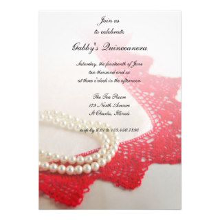 White Pearls and Red Lace Quinceañera Party Invite