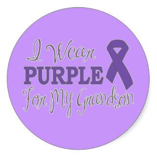I Wear Purple For My Grandson (Purple Ribbon) Stickers