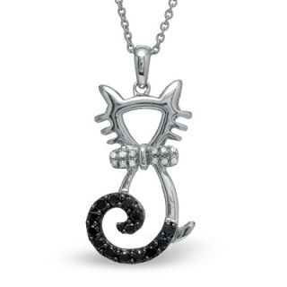 CT. T.W. Enhanced Black and White Diamond Cat Pendant in Sterling