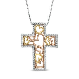 CT. T.W. Diamond Cross Filled with Hearts Pendant in Sterling