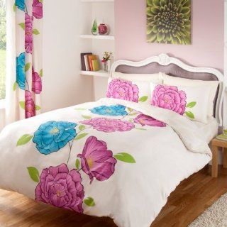 FLORAL DOUBLE BED DUVET COVER QUILT BEDDING SET PILLOWCASE IRIS CREAM PURPLE NEW   Childrens Bedding Collections