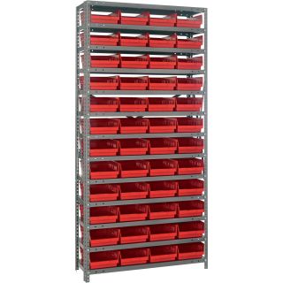 Quantum Storage 48 Bin Shelf Unit — 12in. x 36in. x 75in. Rack Size, Red  Single Side Bin Units
