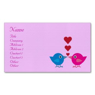 Cute Cartoon Love Birds & Hearts Business Card Template
