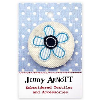 cream and blue flower embroidered badge by jenny arnott cards & gifts